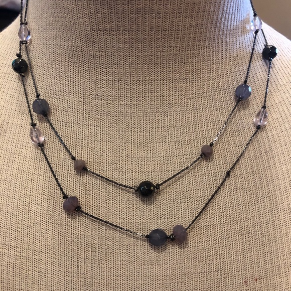 LOFT Jewelry - Loft Necklace double strand hematite chain with purple & black beads